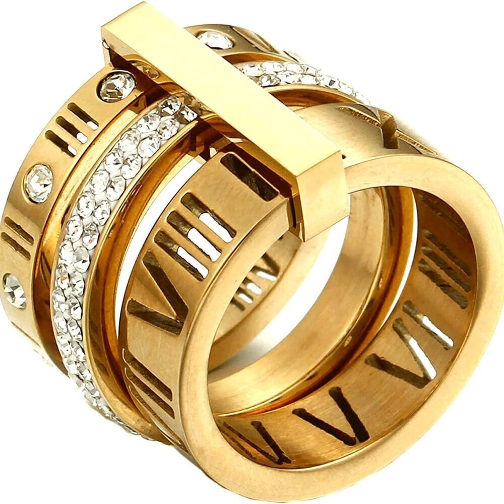 Stainless Steel CZ Roman Numeral Ring Women Stacking Thumb 3-in-1 Gift - Picture 2 of 6